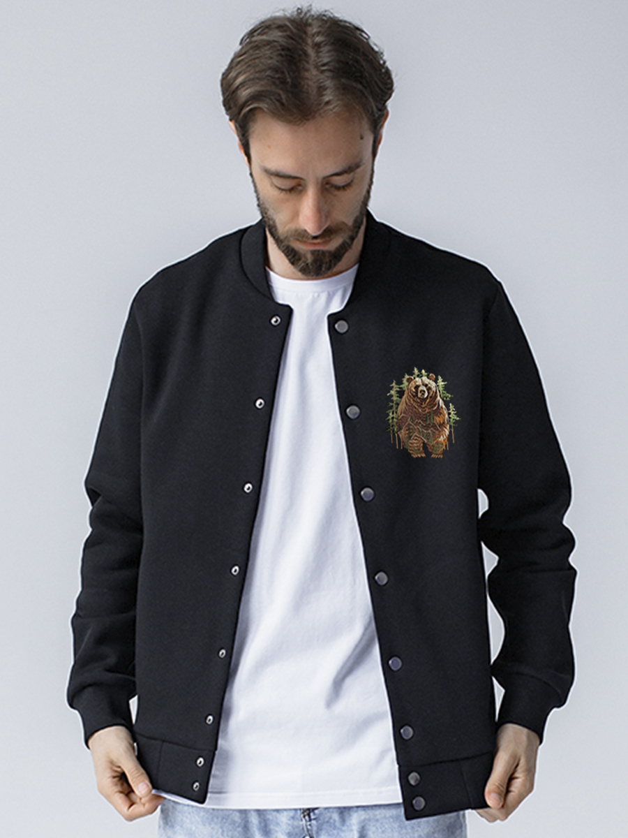 Бомбер мужской черный с вышивкой "Медведь"