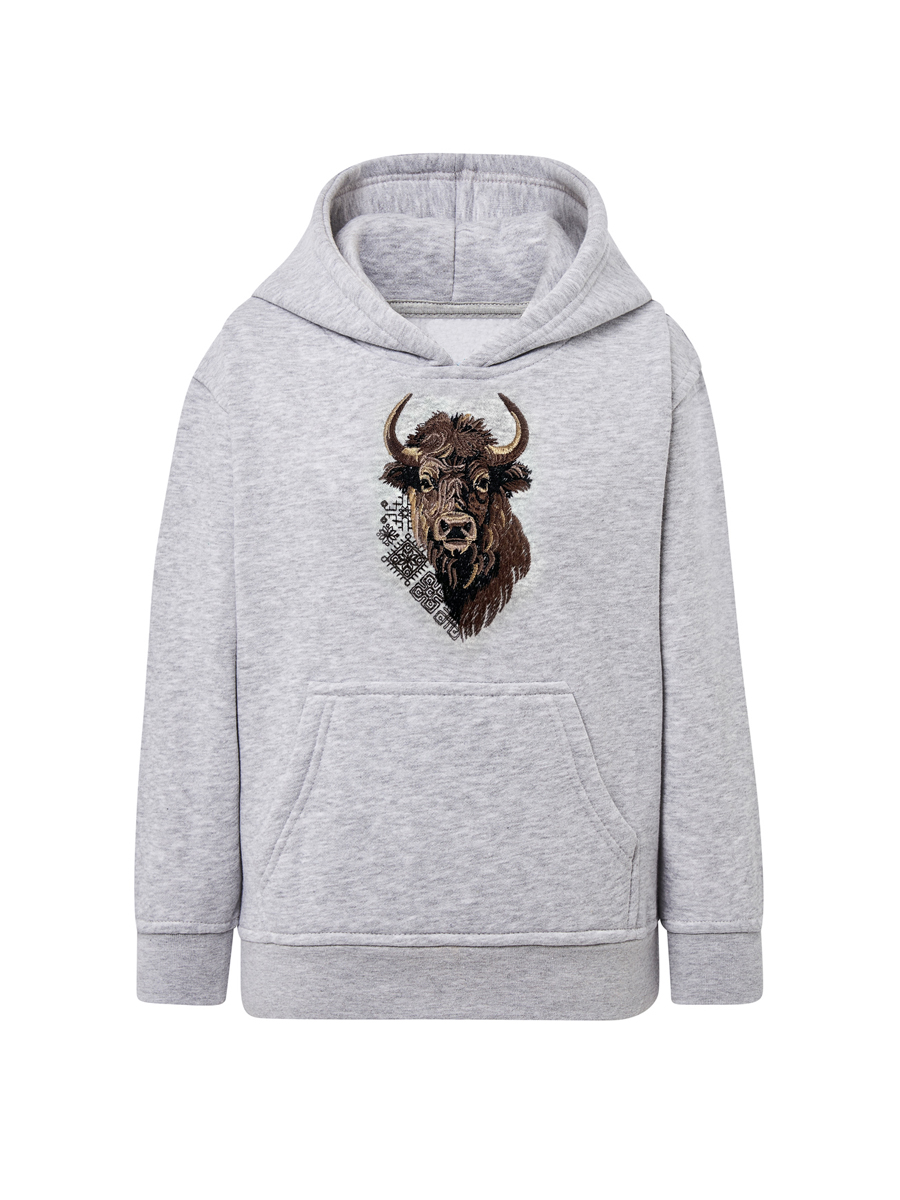 Детское серое худи с вышивкой "Бизон" 