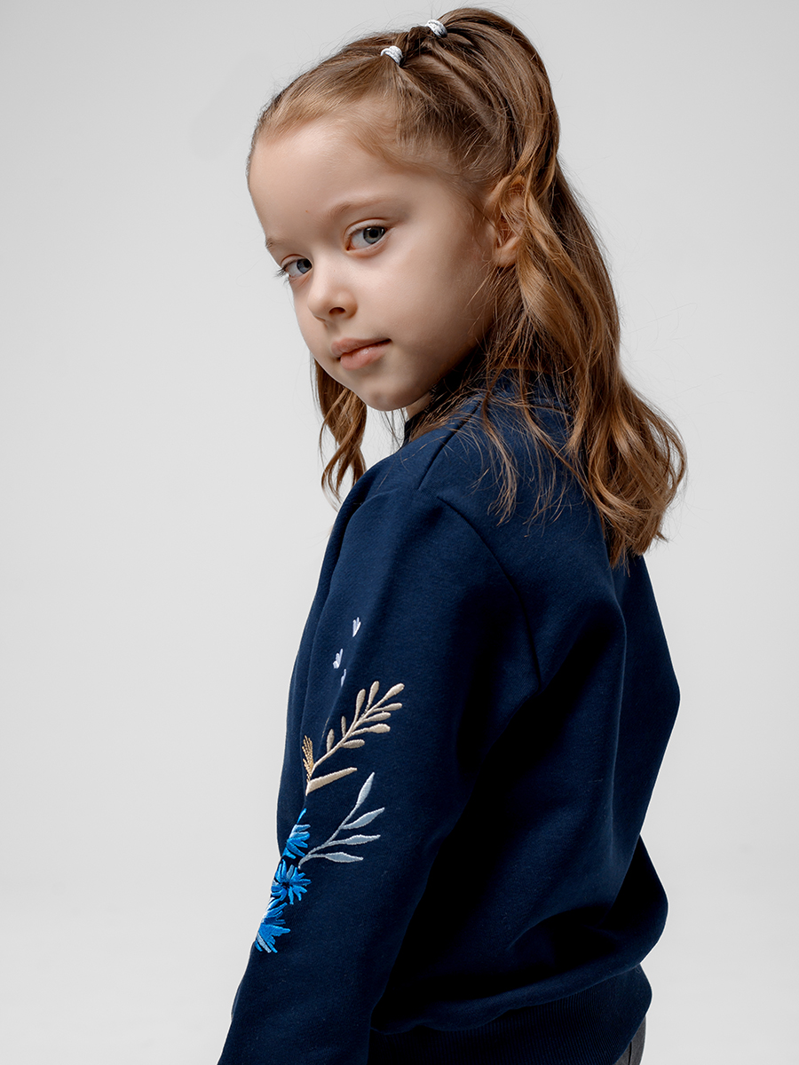 Детский темно-синий свитшот с вышивкой "Валошкі ў каласах"