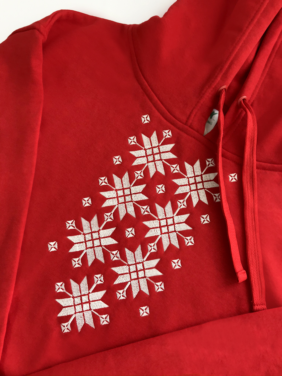 Худи мужское красное с белой вышивкой "Жыццё"