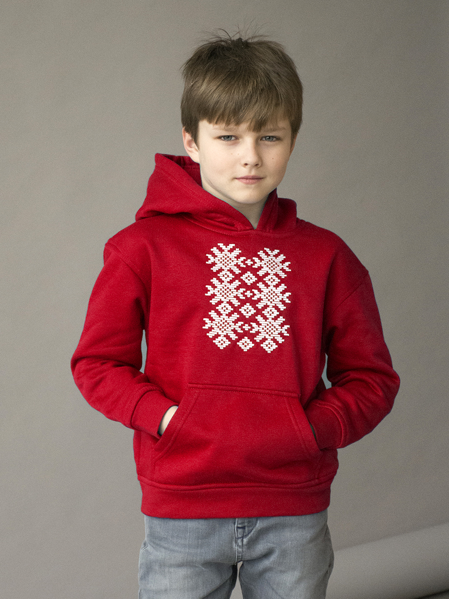 Детское красное худи с белой вышивкой "Ярыла" 