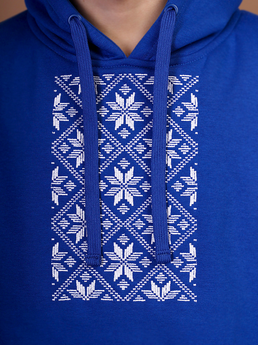 Худи мужское васильковое с белой вышивкой "Васьмірог"