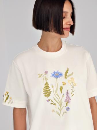 Молочная футболка оверсайз (плотная) с вышивкой «Купалле»