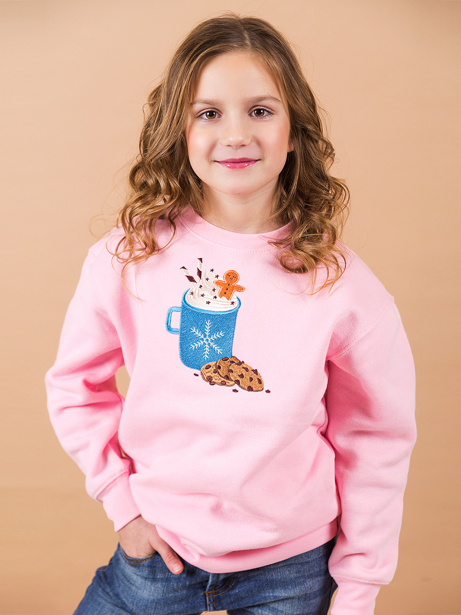 Детский розовый свитшот с вышивкой "Какао" 
