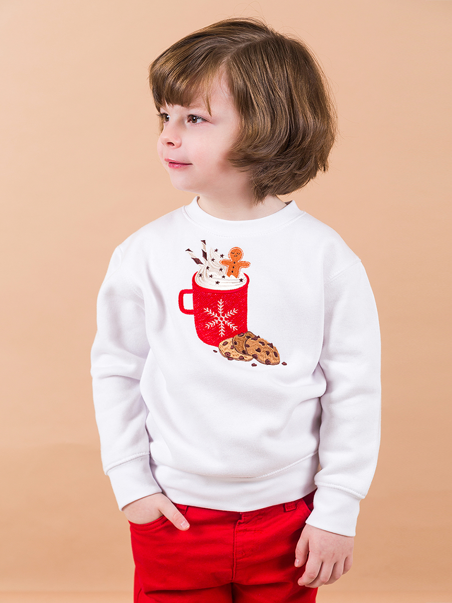 Детский белый свитшот с вышивкой "Какао" 