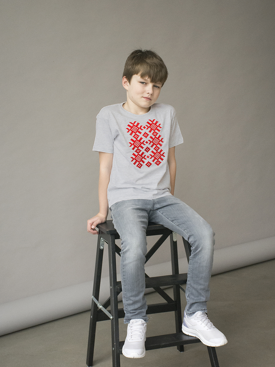 Детская футболка серая с красной вышивкой "Ярыла"