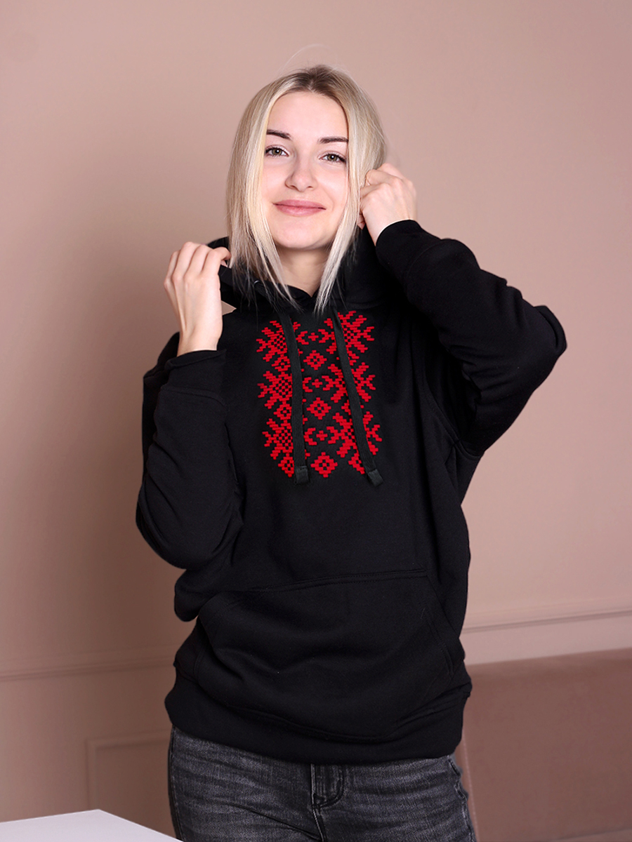 Худи женское черное с красной вышивкой "Ярыла"