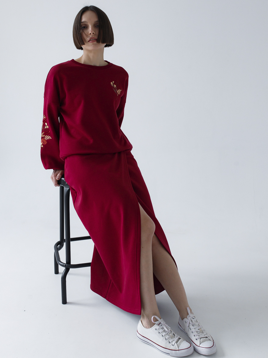 Юбка женская с запахом винного цвета