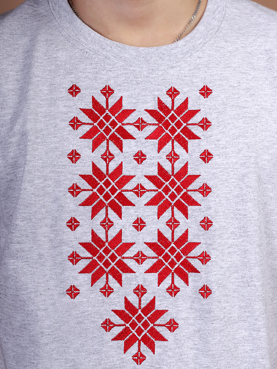 Мужская футболка серая с красной вышивкой "Жыццё"