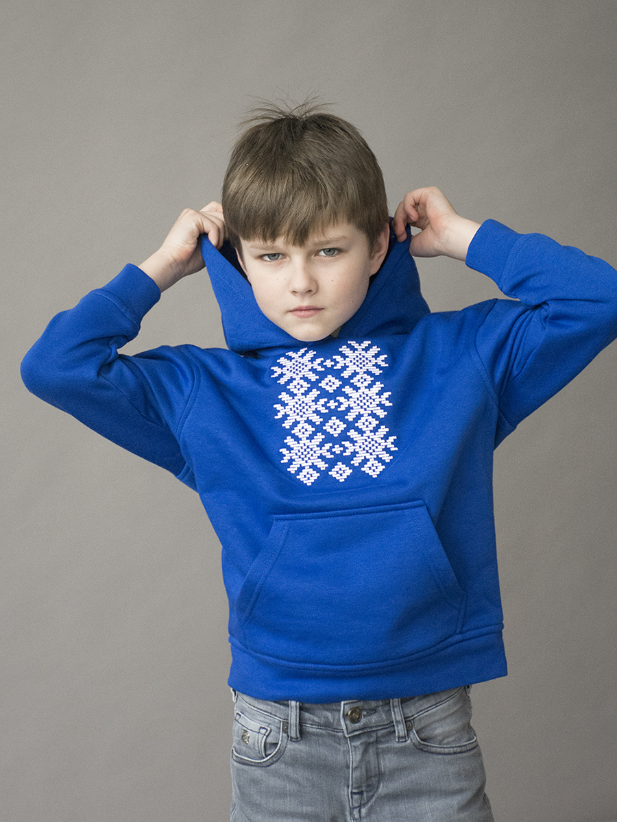 Детское васильковое худи с  белой вышивкой "Ярыла" 