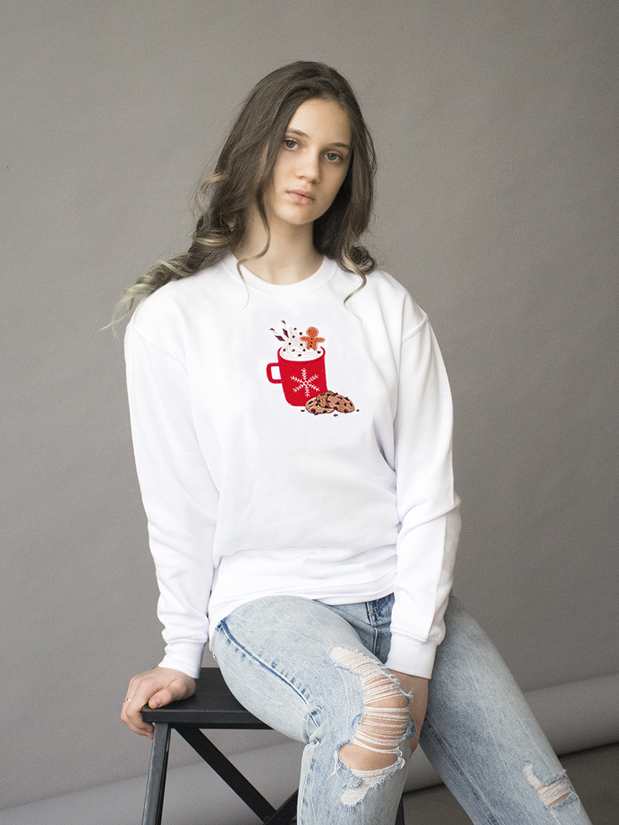 Подростковый белый свитшот с вышивкой "Какао"