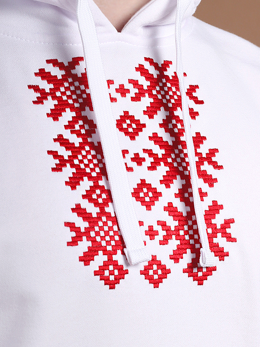 Худи мужское белое с красной вышивкой "Ярыла"