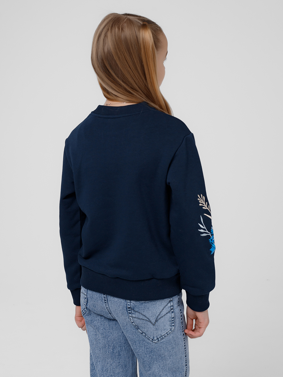 Подростковый темно-синий свитшот с вышивкой "Валошкі ў каласах"