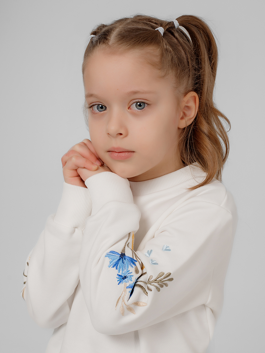 Детский молочный свитшот с вышивкой "Валошкі ў каласах"