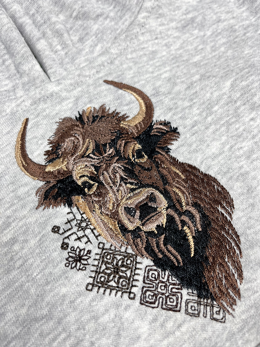 Детское серое худи с вышивкой "Бизон" 