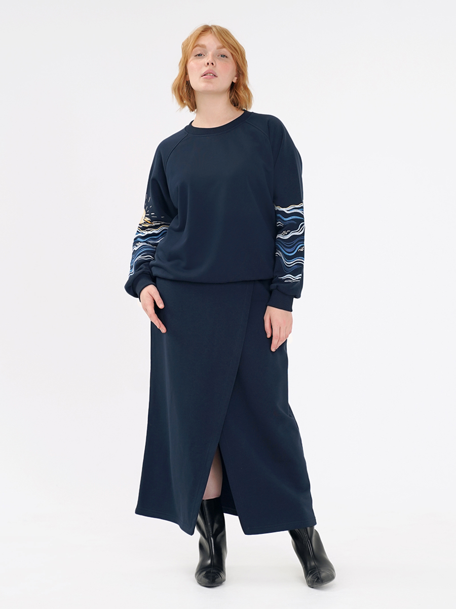 Юбка женская с запахом темно-синего цвета