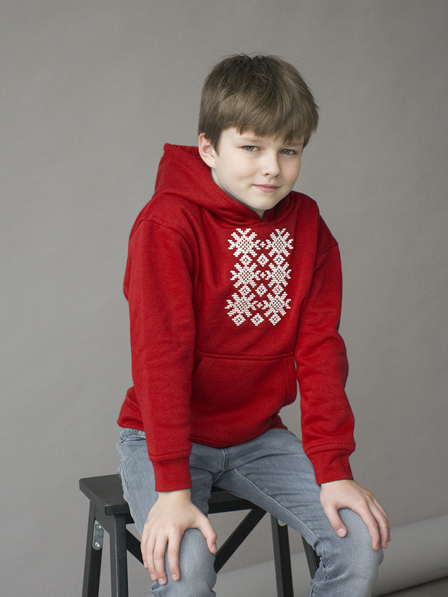 Подростковое красное худи с белой вышивкой "Ярыла"