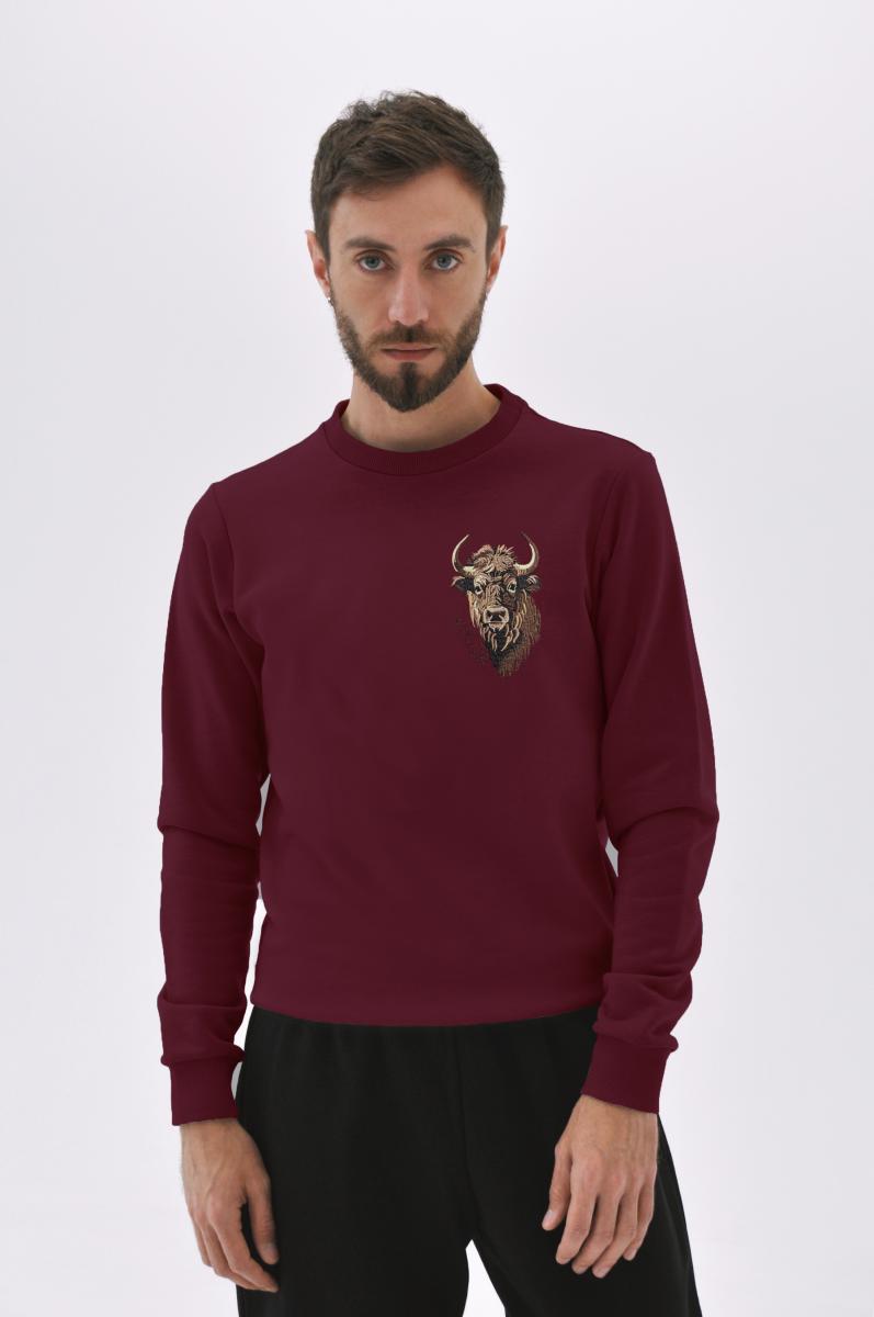Свитшот мужской бургунди с вышивкой "Бизон"