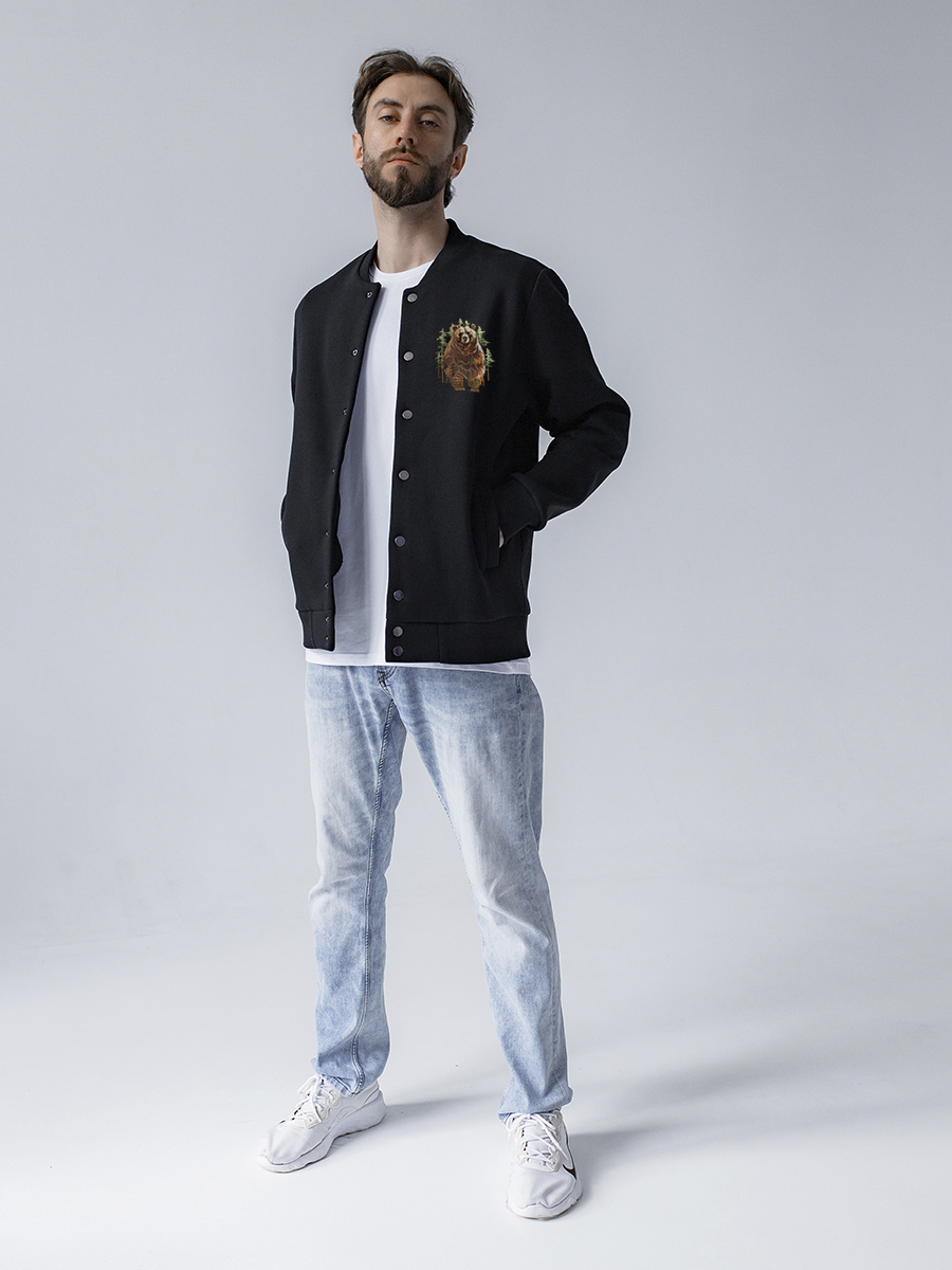 Бомбер мужской черный с вышивкой "Медведь"