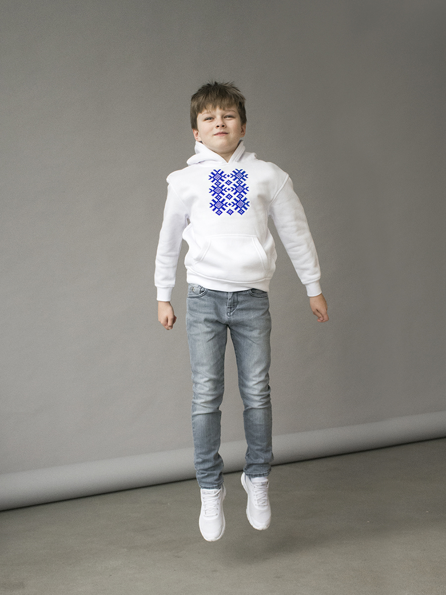 Детское белое худи с синей вышивкой "Ярыла"