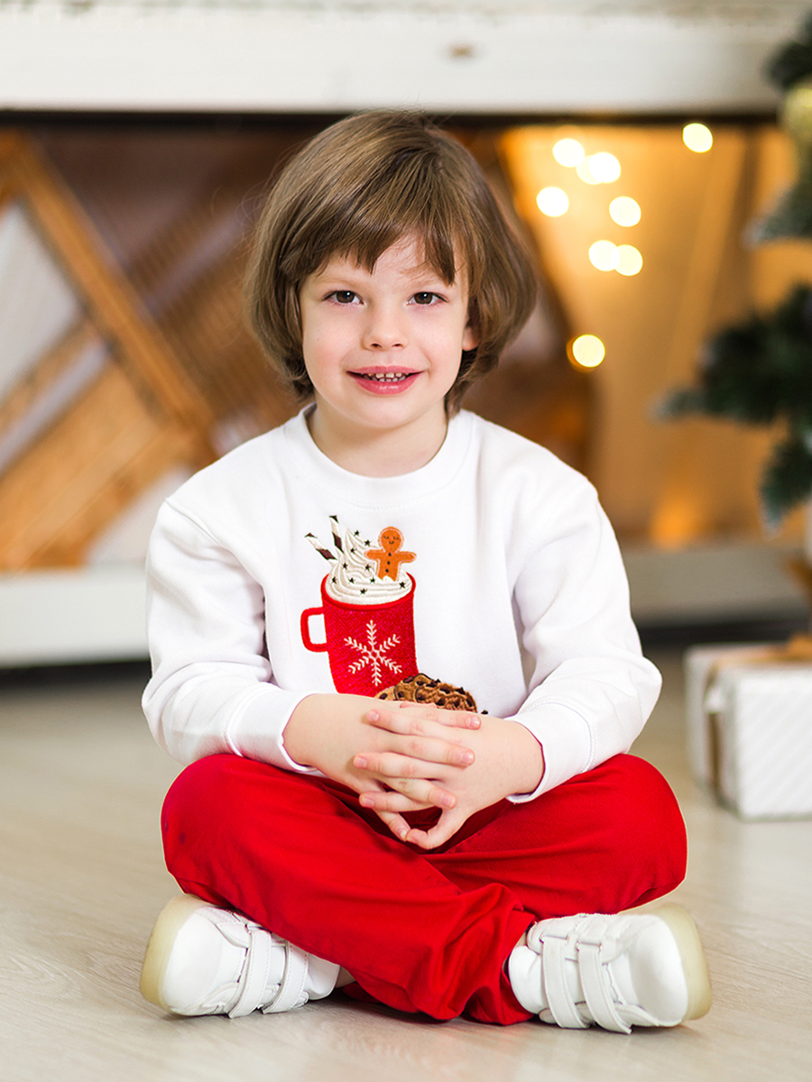 Детский белый свитшот с вышивкой "Какао" 