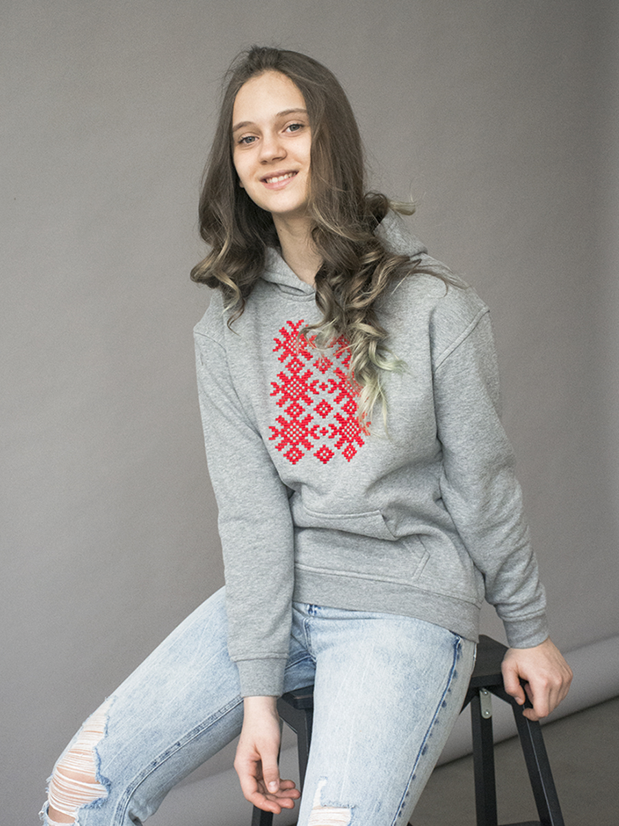 Подростковое серое худи с красной вышивкой "Ярыла" 
