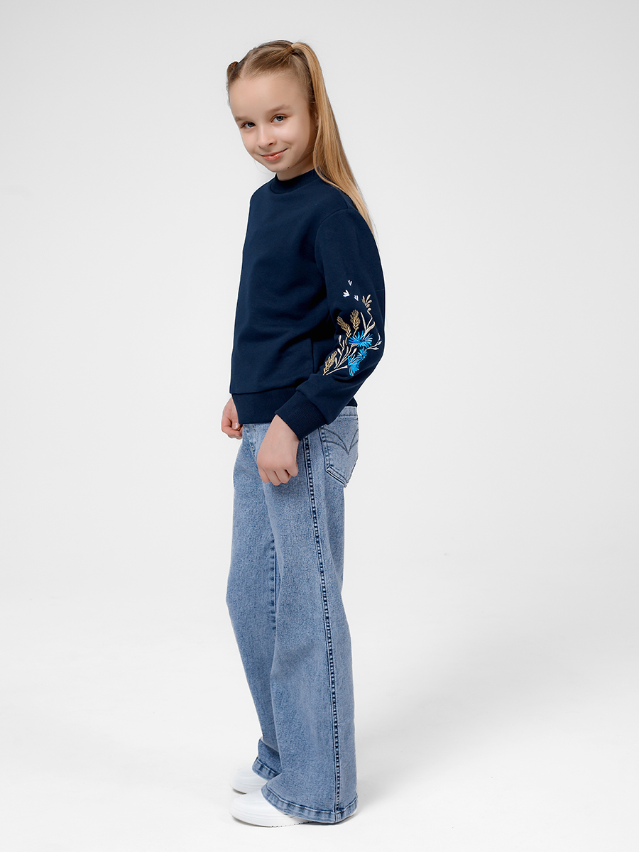 Подростковый темно-синий свитшот с вышивкой "Валошкі ў каласах"