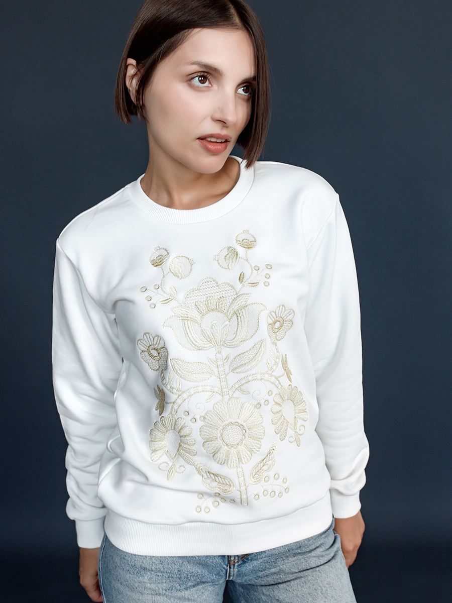 Свитшот молочный женский с вышивкой "Дрэва жыцця" 