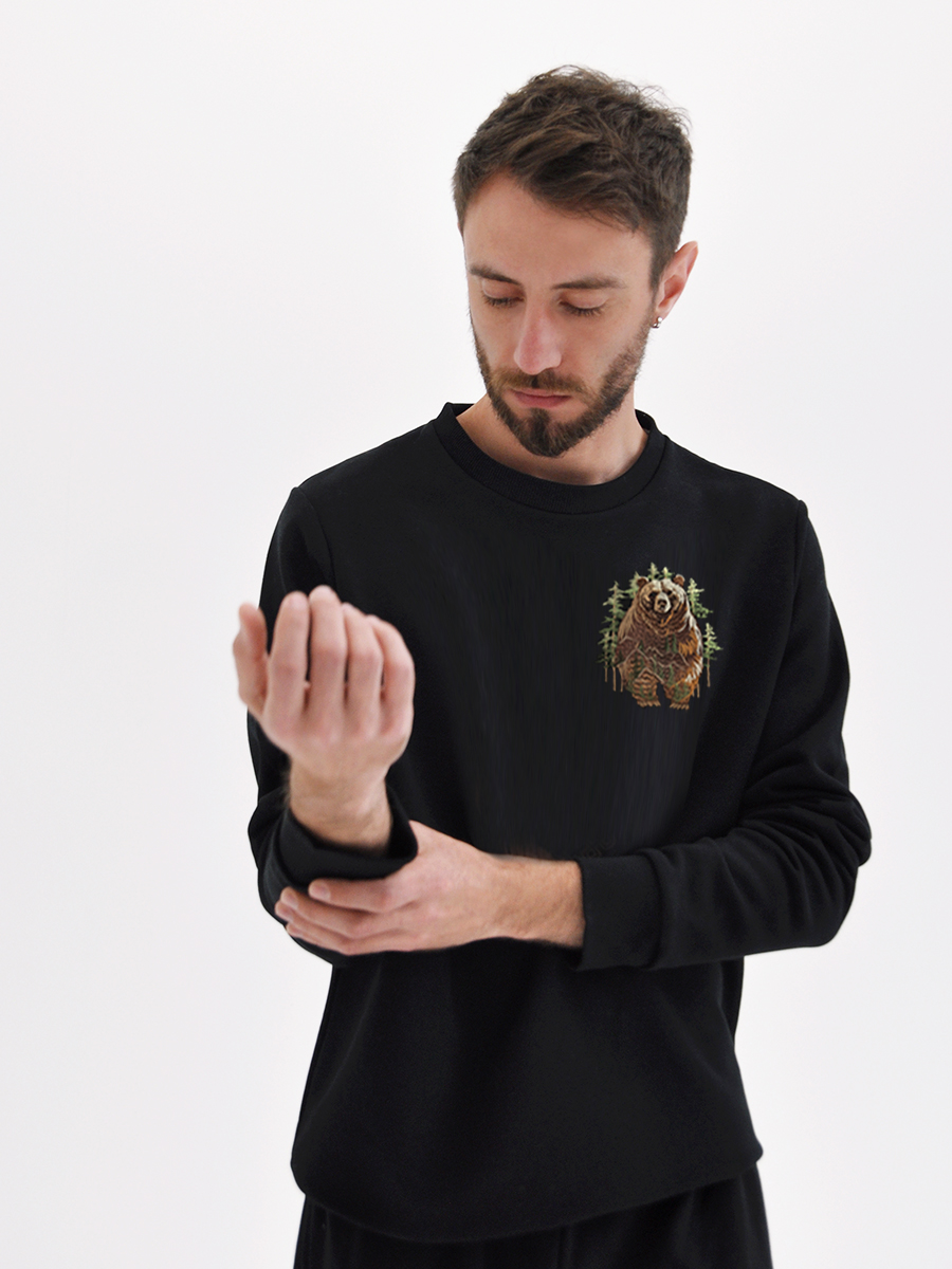 Свитшот мужской черный с вышивкой "Медведь"