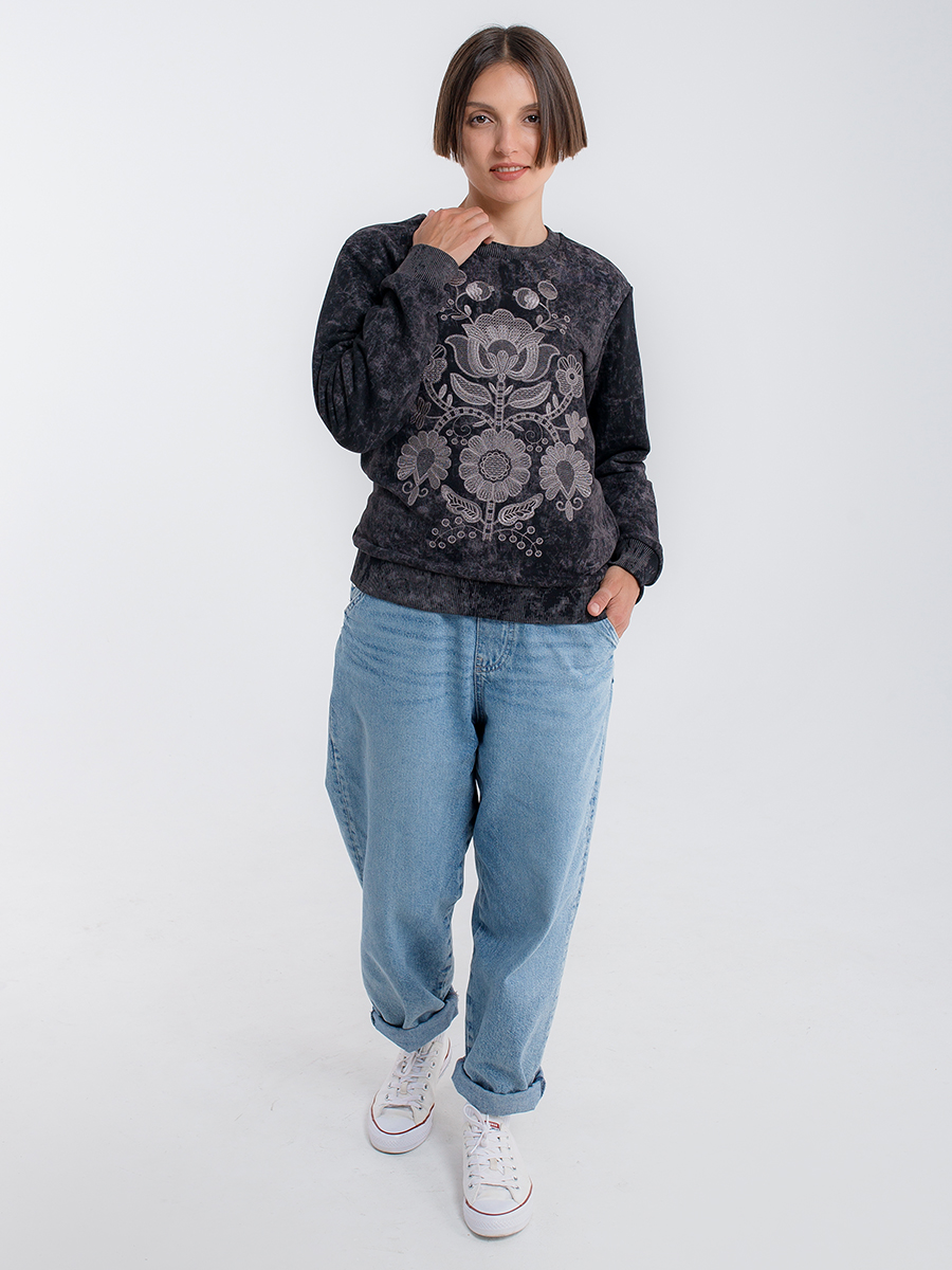 Свитшот графитовый женский с вышивкой "Дрэва жыцця" 