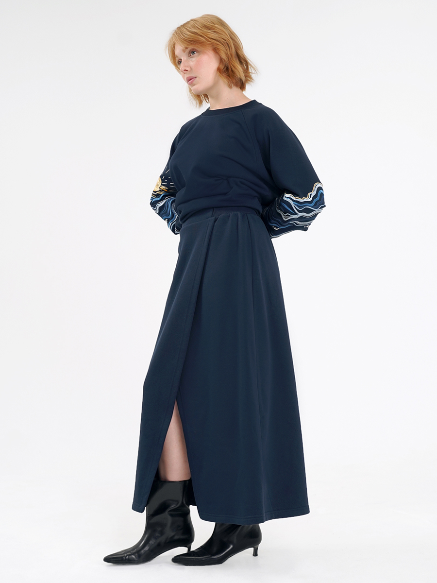 Юбка женская с запахом темно-синего цвета