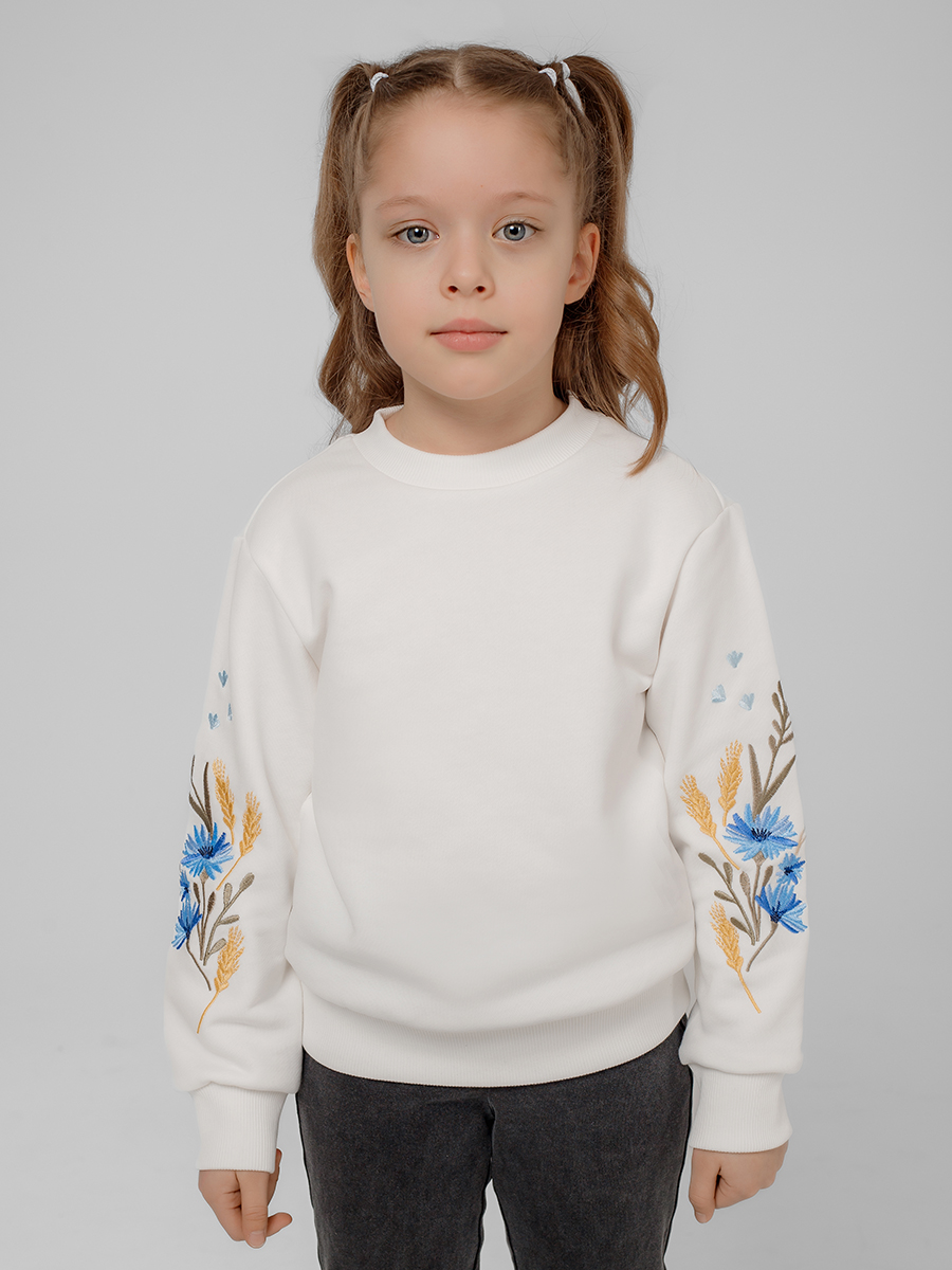 Детский молочный свитшот с вышивкой "Валошкі ў каласах"