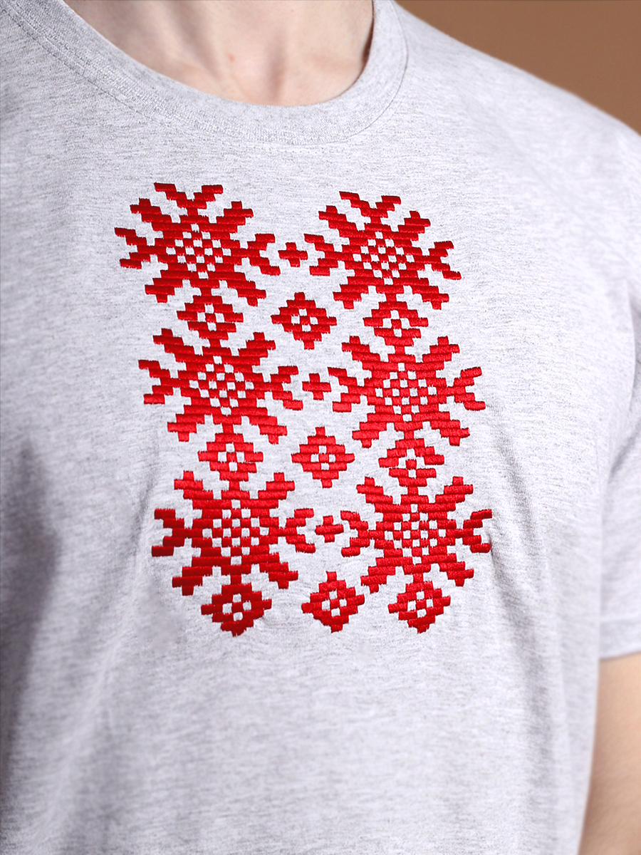 Мужская футболка серая с красной вышивкой "Ярыла" 