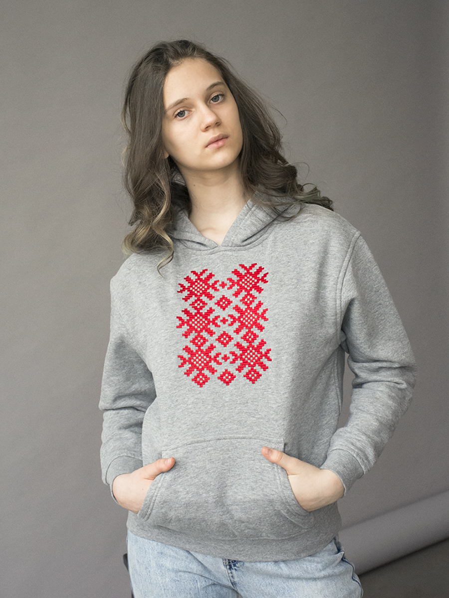 Подростковое серое худи с красной вышивкой "Ярыла" 