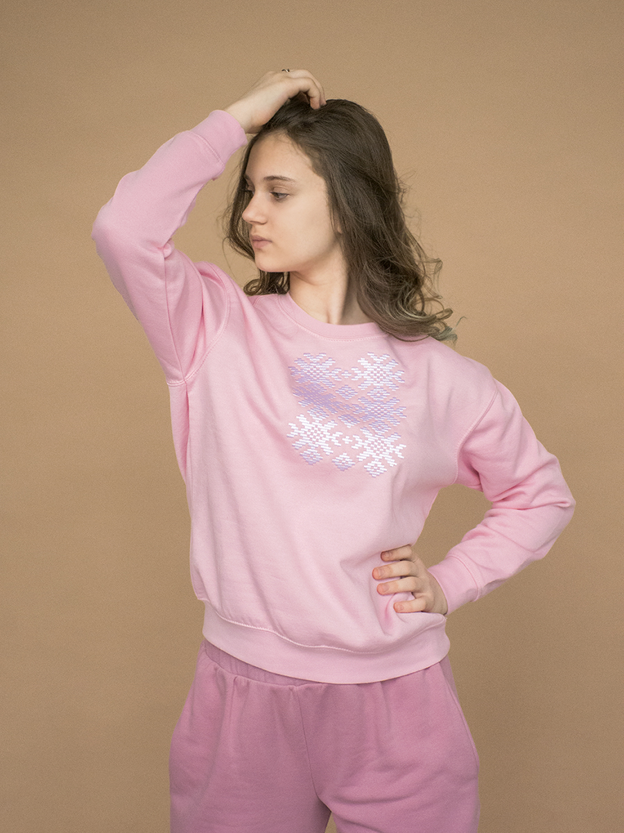 Подростковый розовый свитшот с белой вышивкой "Ярыла" 