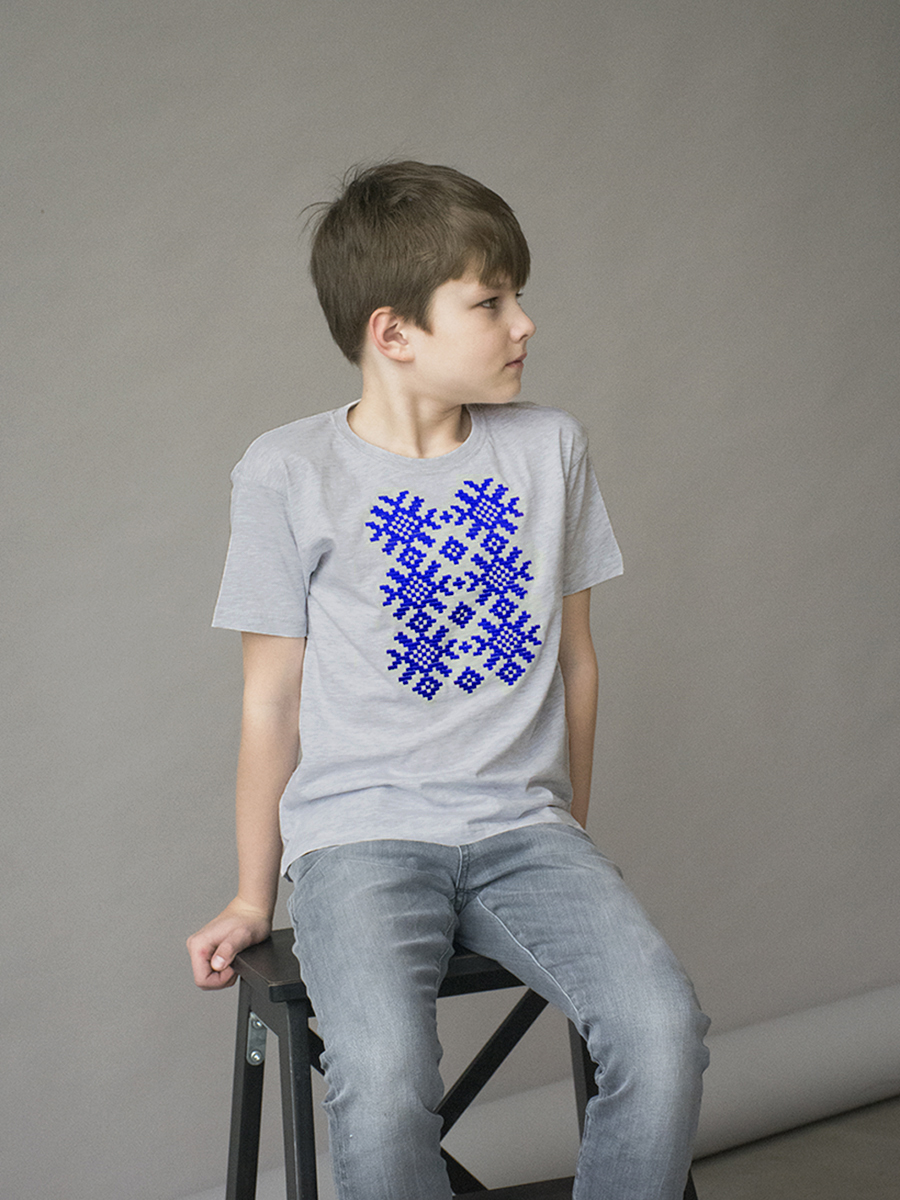 Детская футболка серая с синей вышивкой "Ярыла"