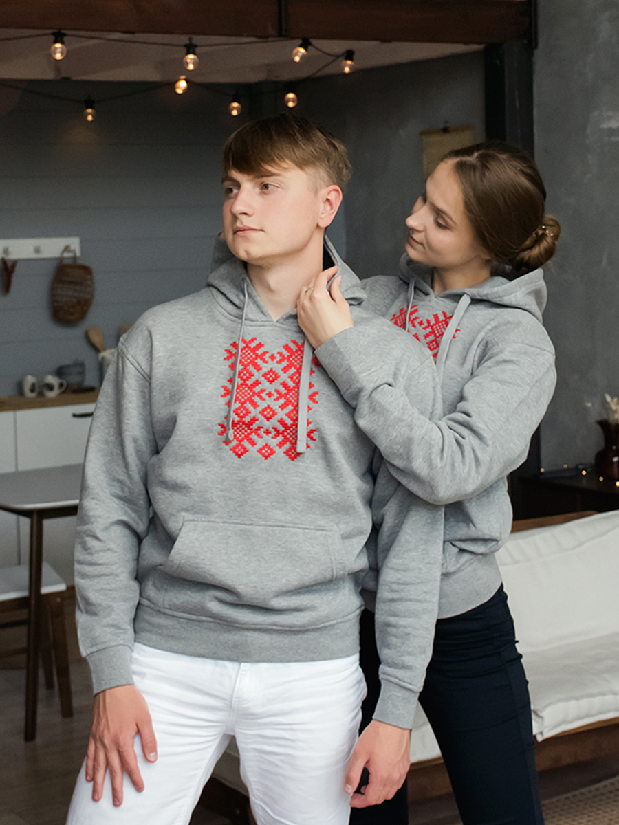 Худи мужское серое с красной вышивкой "Ярыла"