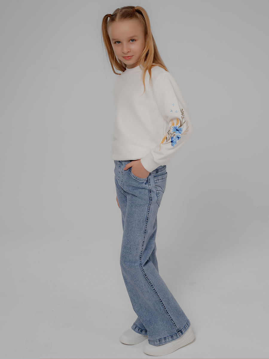 Подростковый молочный свитшот с вышивкой "Валошкі ў каласах"