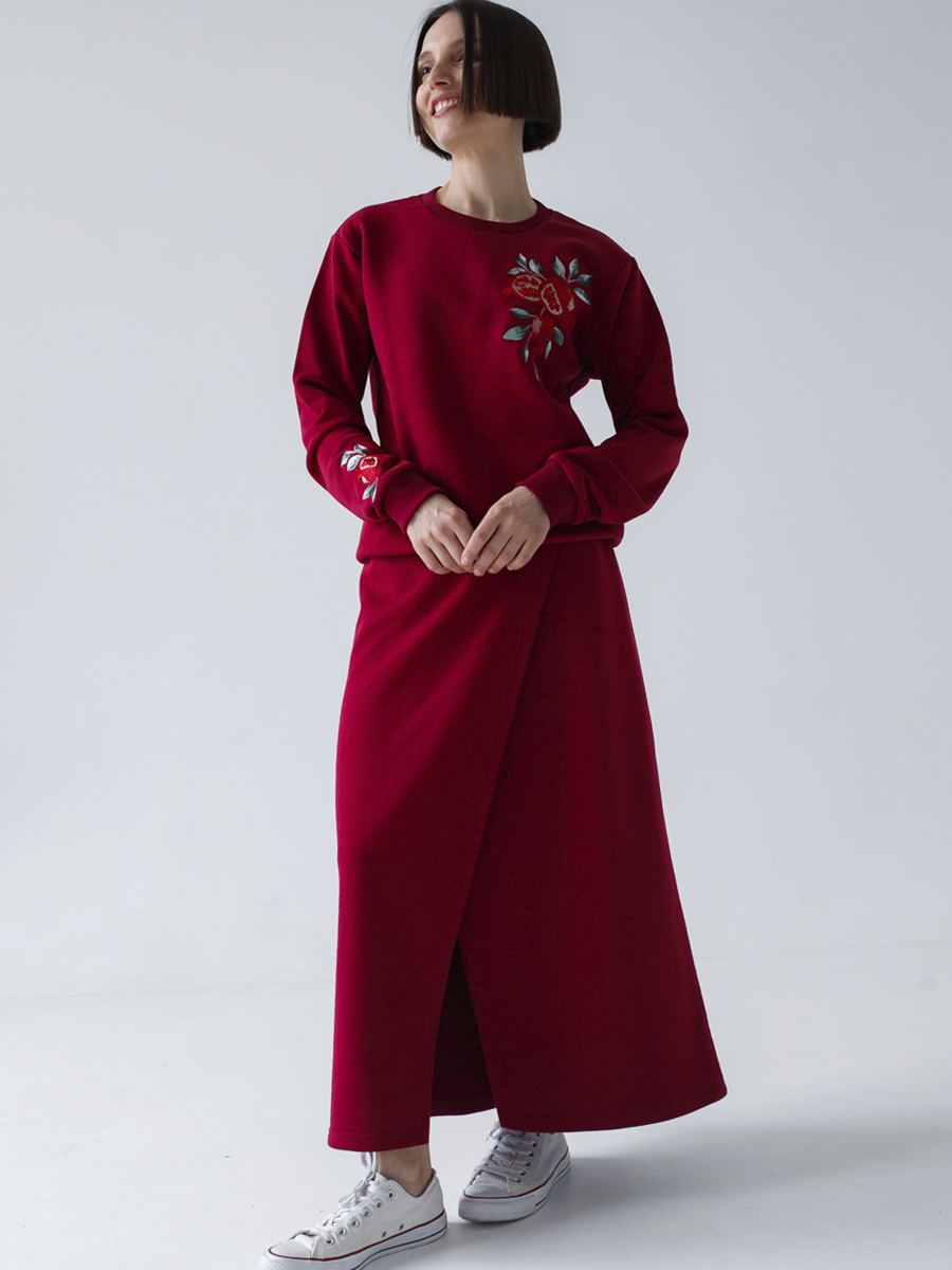 Юбка женская с запахом винного цвета