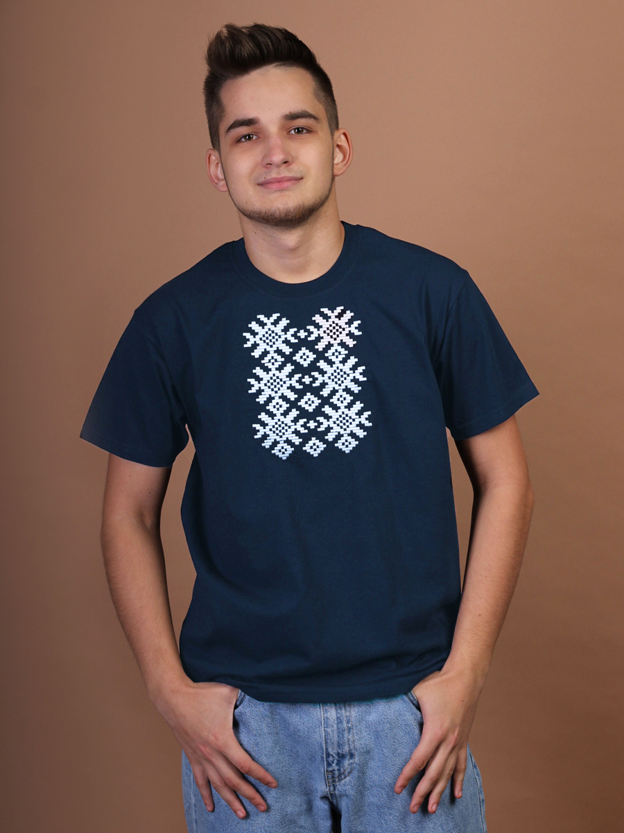 Мужская футболка синяя с белой вышивкой "Ярыла"