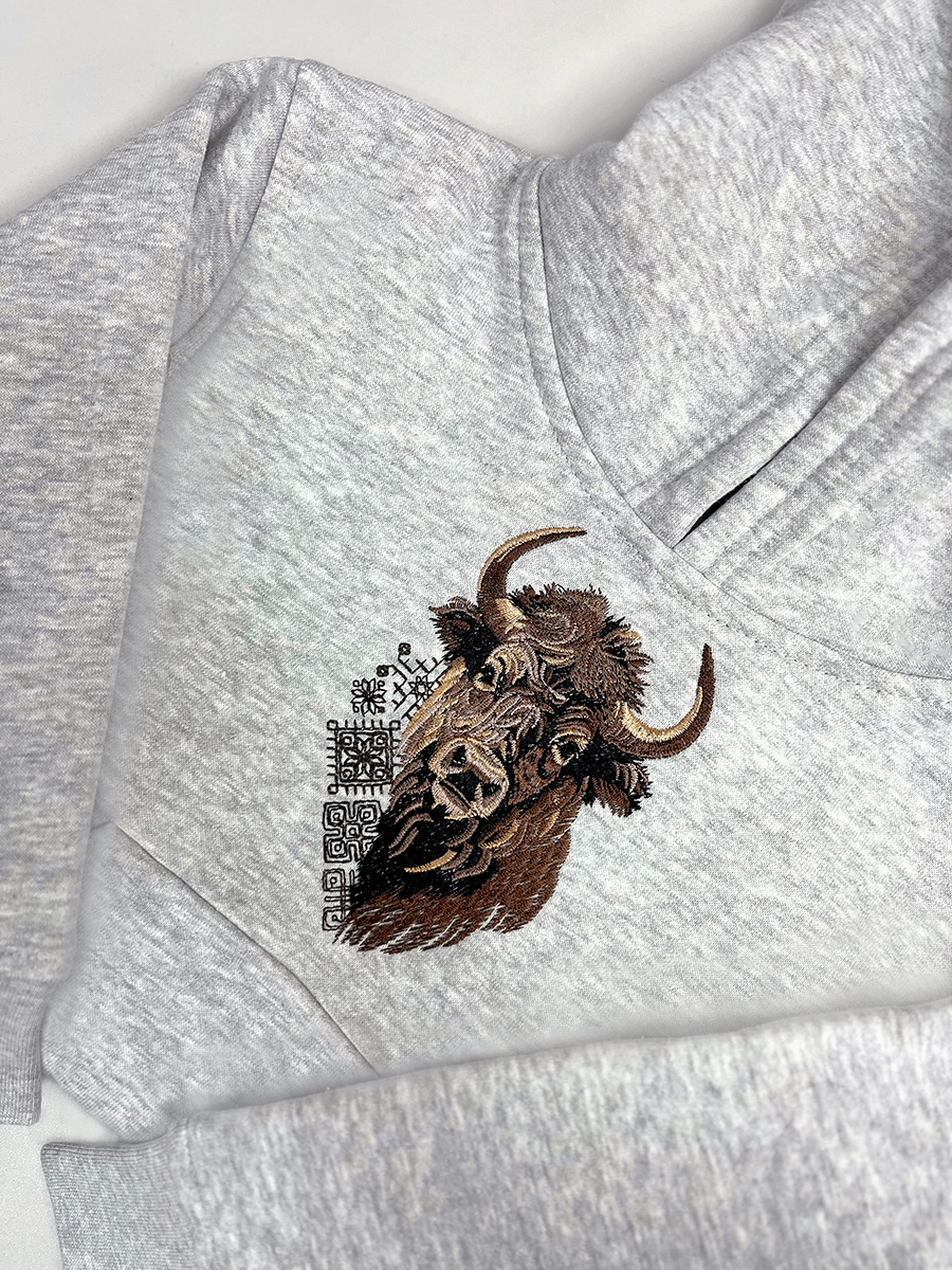 Детское серое худи с вышивкой "Бизон" 