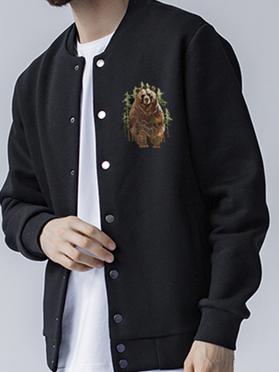 Бомбер мужской черный с вышивкой "Медведь"