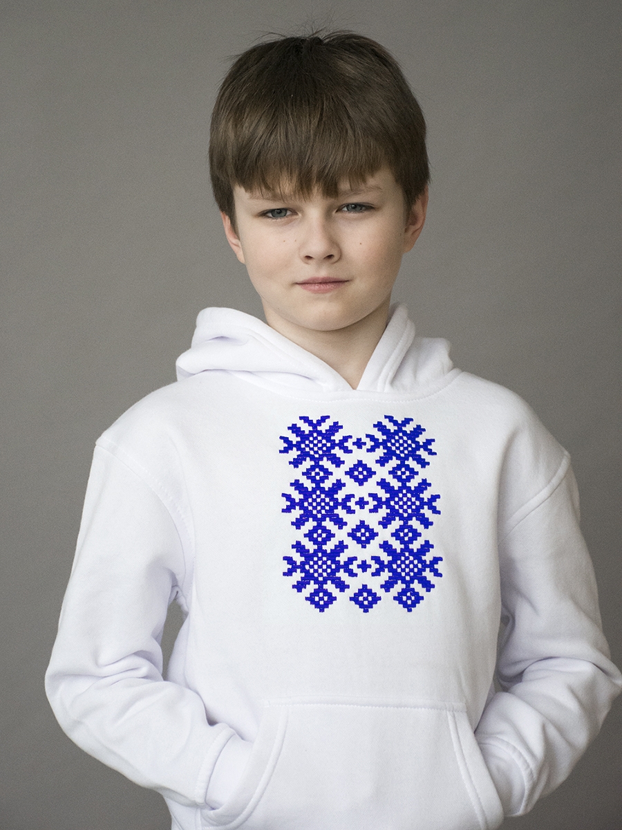 Детское белое худи с синей вышивкой "Ярыла"