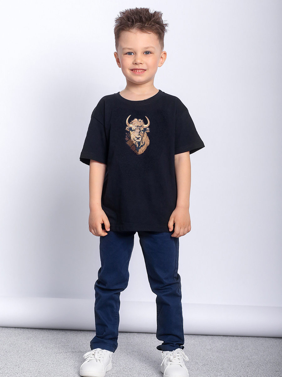 Детская футболка черная с вышивкой "Бизон"