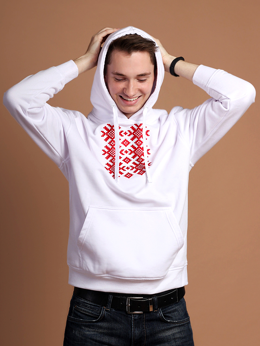 Худи мужское белое с красной вышивкой "Ярыла"