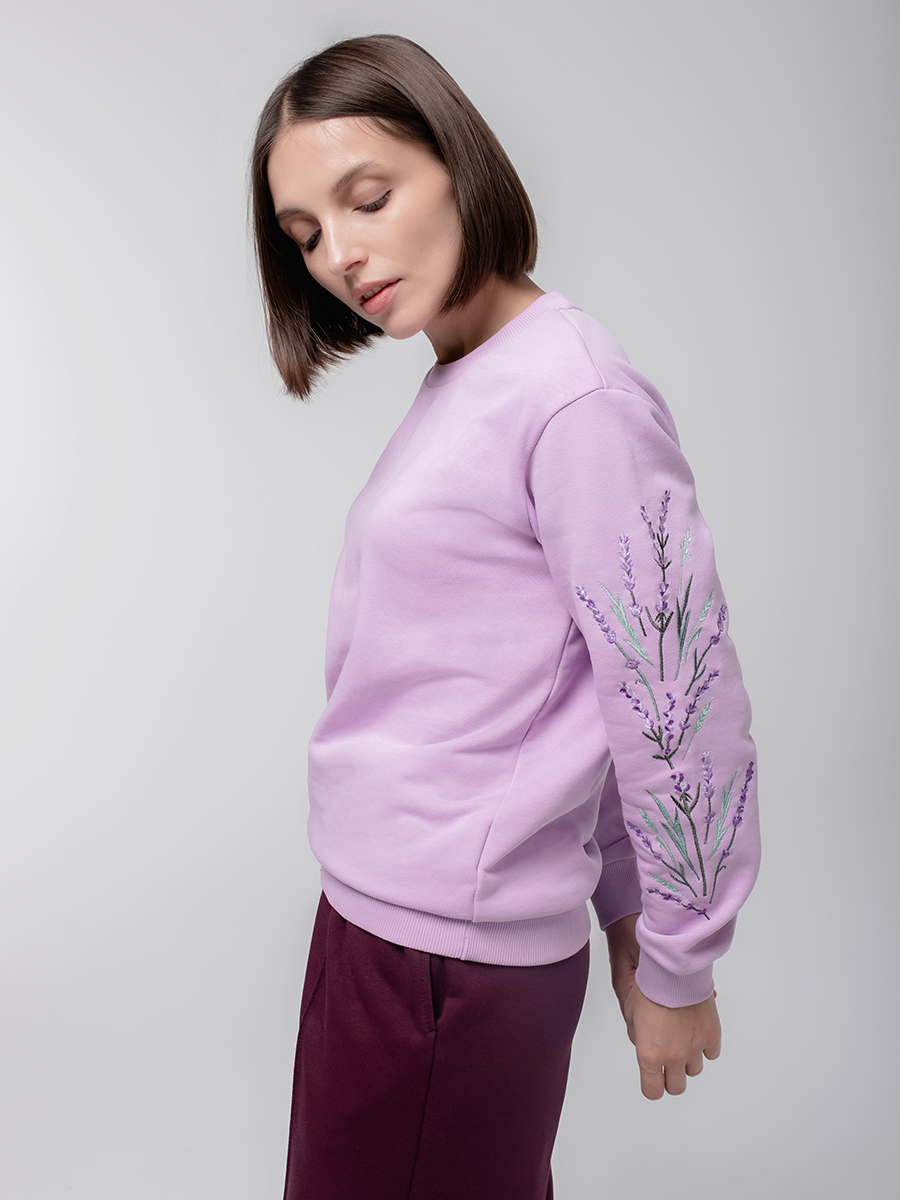 Женский свитшот лилового цвета с вышивкой "Лаванда"
