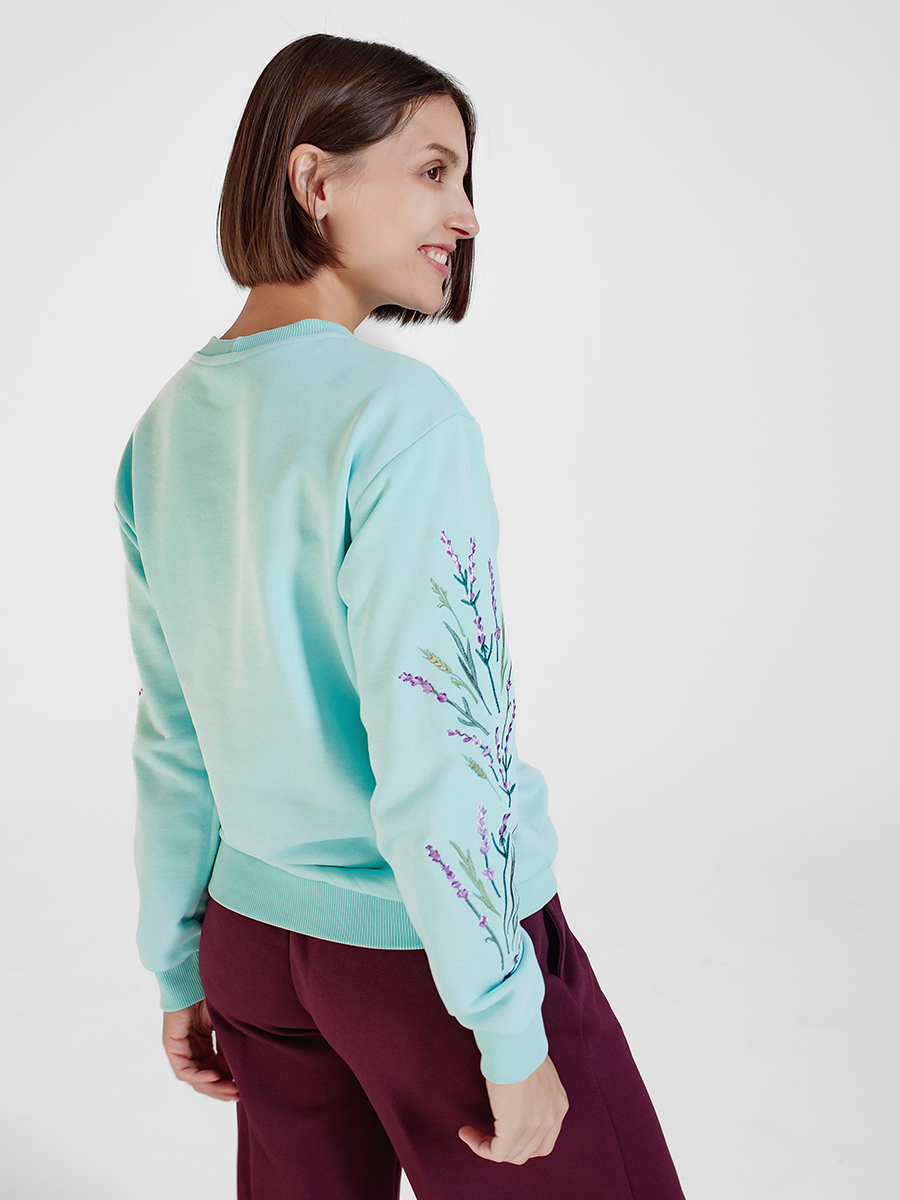 Женский свитшот мятного цвета с вышивкой "Лаванда"