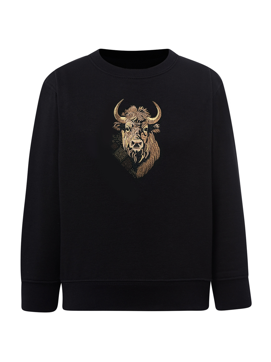 Подростковый черный свитшот с вышивкой "Бизон"