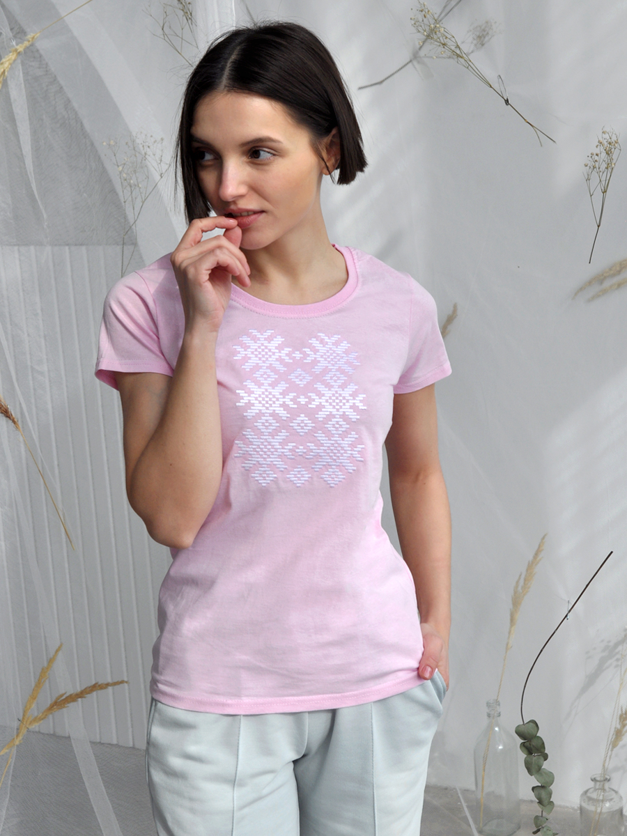 Женская футболка розовая с белой вышивкой "Ярыла"