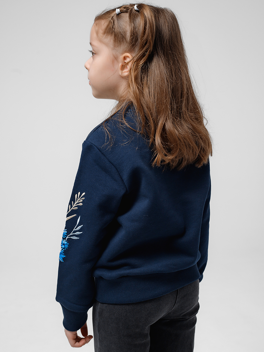 Детский темно-синий свитшот с вышивкой "Валошкі ў каласах"
